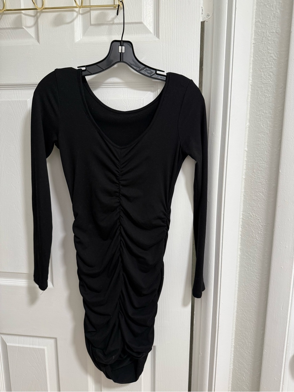 Fashion Nova Black Long-Sleeve Ruched Bodycon Dress